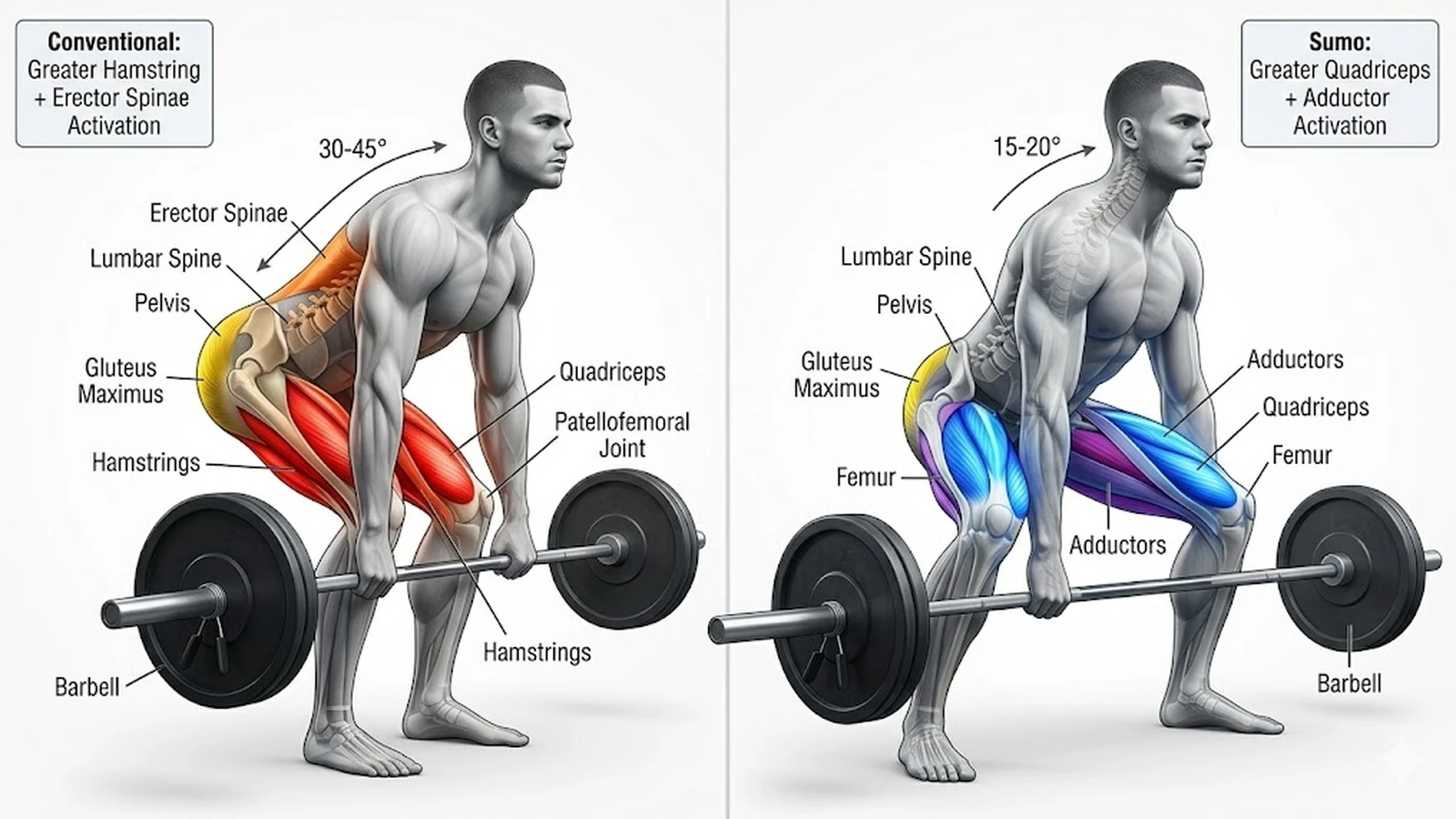 Anatomical comparison of conventional and sumo deadlift muscle loading