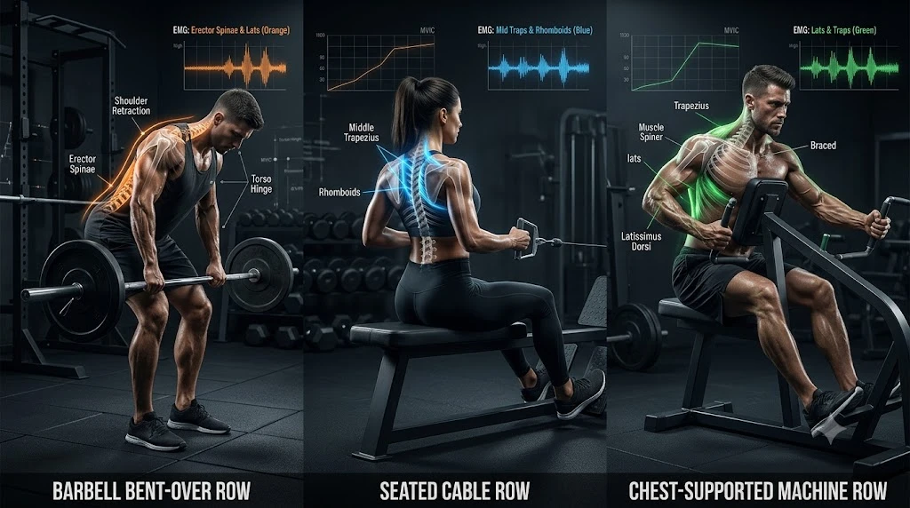 Barbell Row vs Cable Row vs Machine Row: What Science Says About Back Training