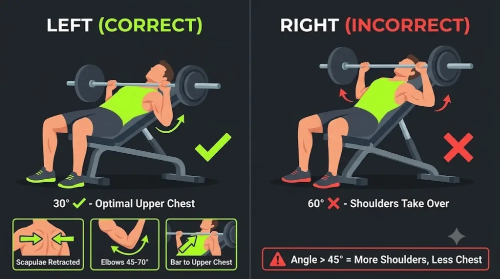 Correct incline bench press form at 30 degrees