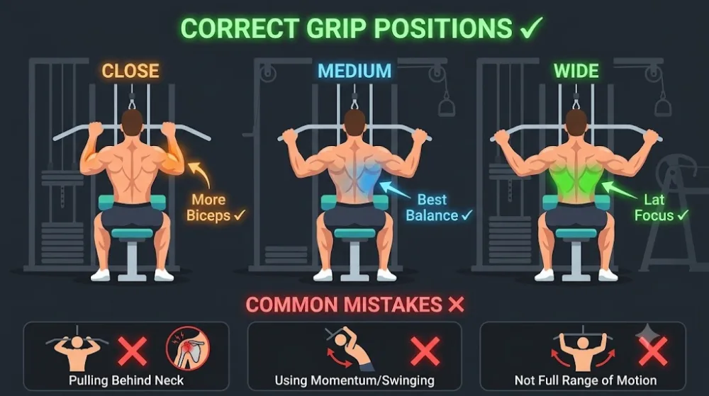 Correct and incorrect lat pulldown form comparison