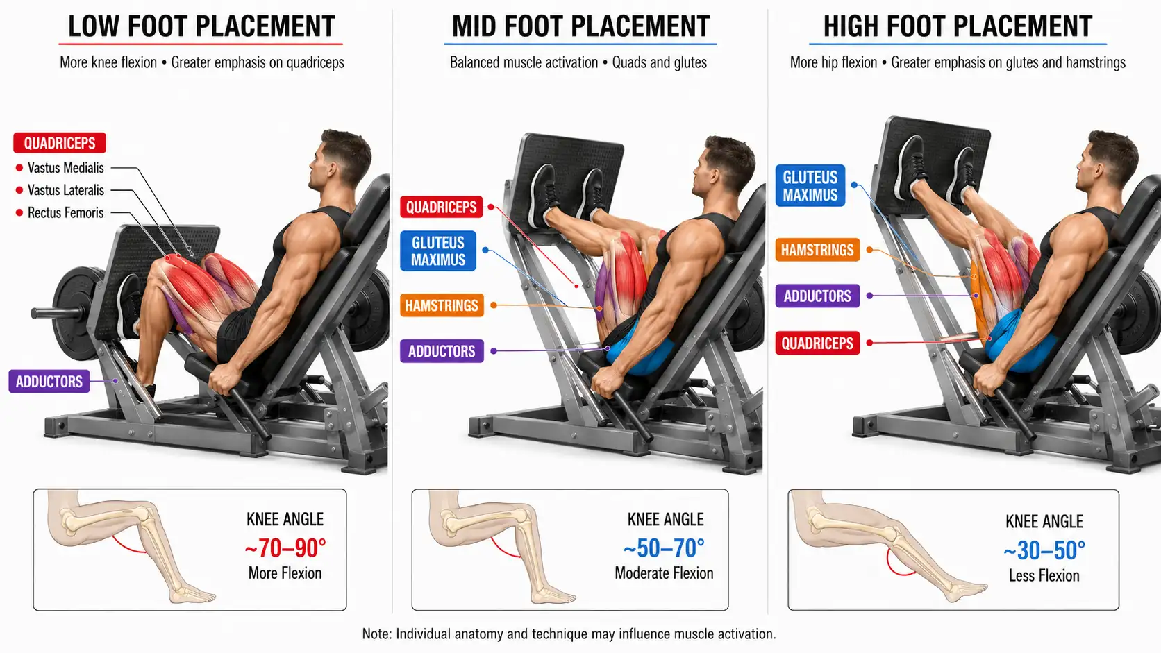 Biomechanics of leg press foot placement high vs low