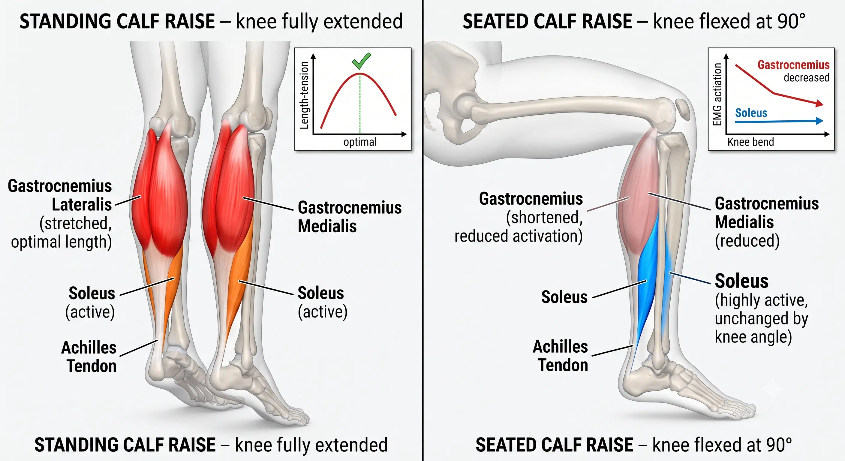 Anatomy comparison of Standing and Seated Calf Raises
