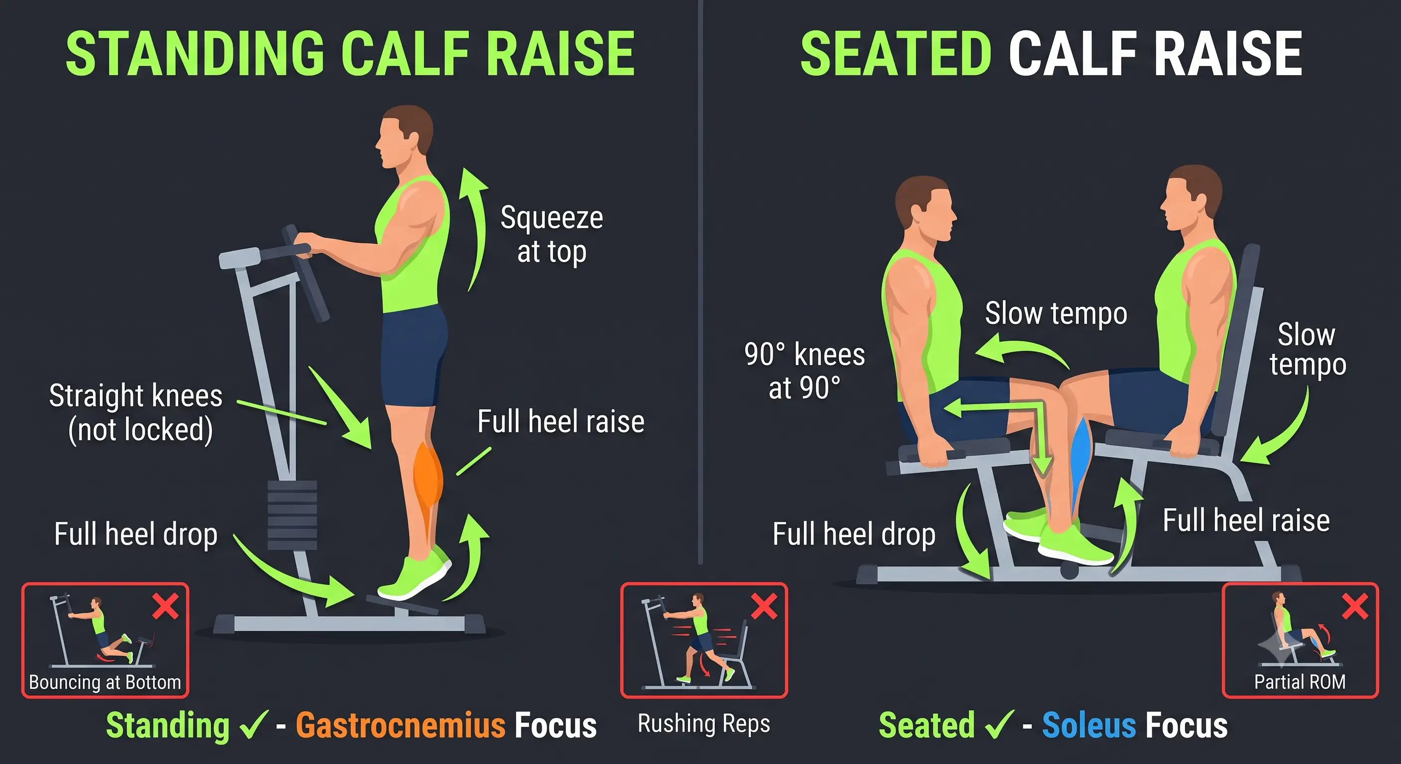 Form guide for Standing and Seated Calf Raises